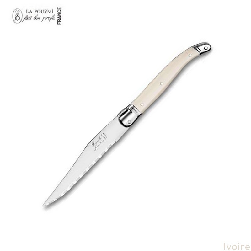 Laguiole par la fourmi couteau de table cranté - plastique ivoire Laguiole par la fourmi couteau de table cranté - plastique ivoire