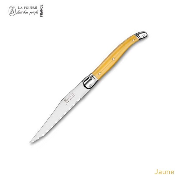 Laguiole par la fourmi couteau de table cranté - plastique jaune