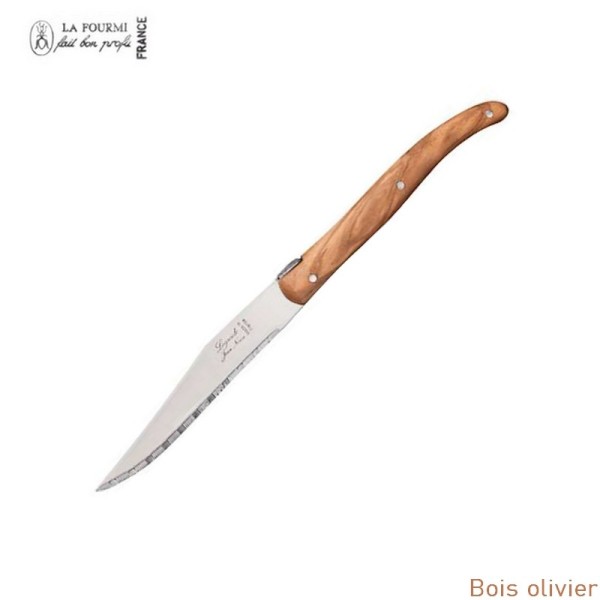 Laguiole par la fourmi couteau de table cranté - bois olivier